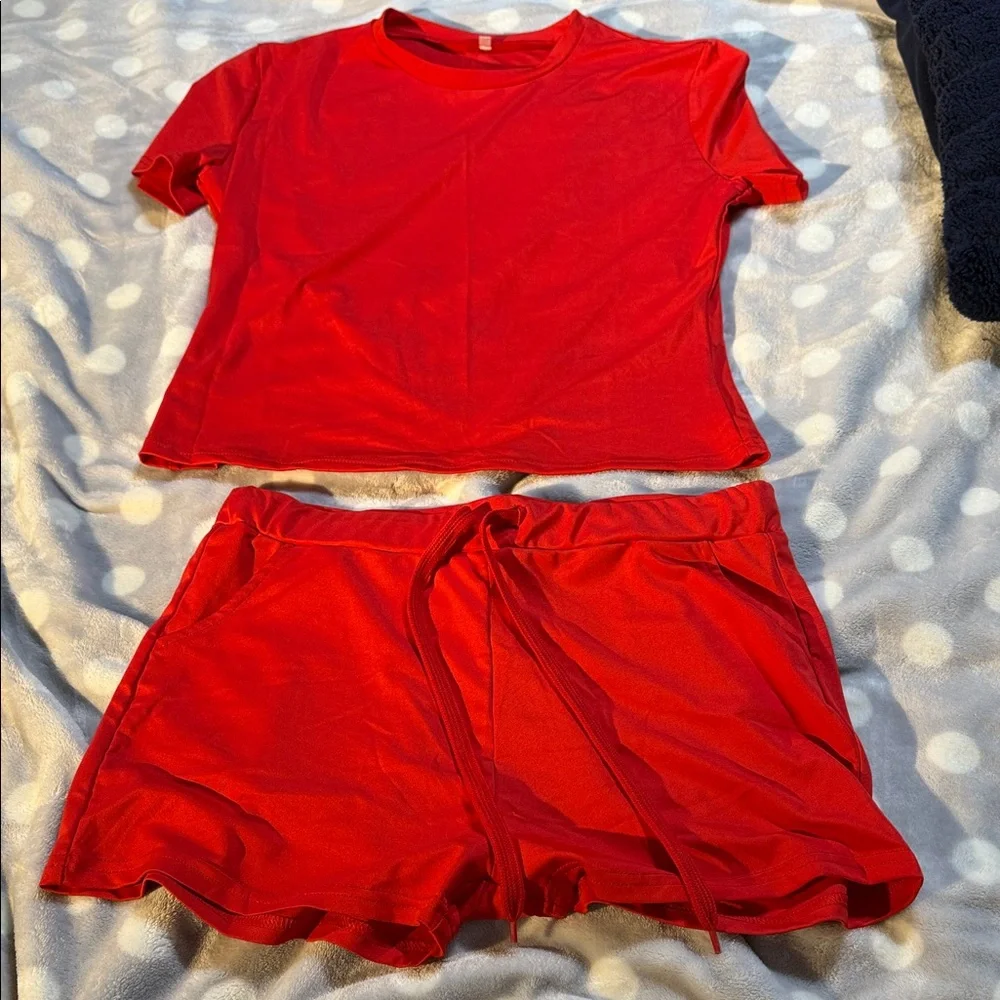 Women's Red Short Set - Picture 1 of 8